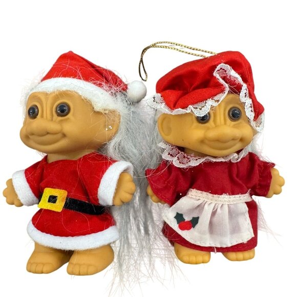 vintage Santa & Mrs. Claus Christmas Troll Dolls Red Outfit Plastic Figures 4-In - Picture 1 of 8